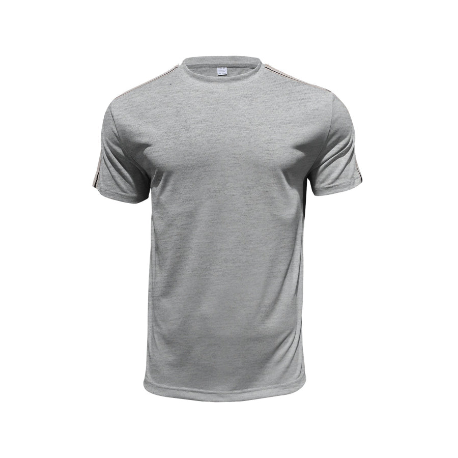 Men’s Full Size Striped Shoulder Casual T-Shirt Plus Size Apparel and Accessories