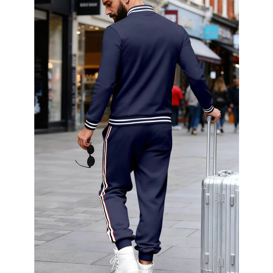 Men’s Full Size Striped Snap Down Top and Pants Set Plus Size Apparel and Accessories