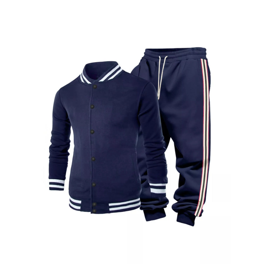 Men’s Full Size Striped Snap Down Top and Pants Set Plus Size Apparel and Accessories