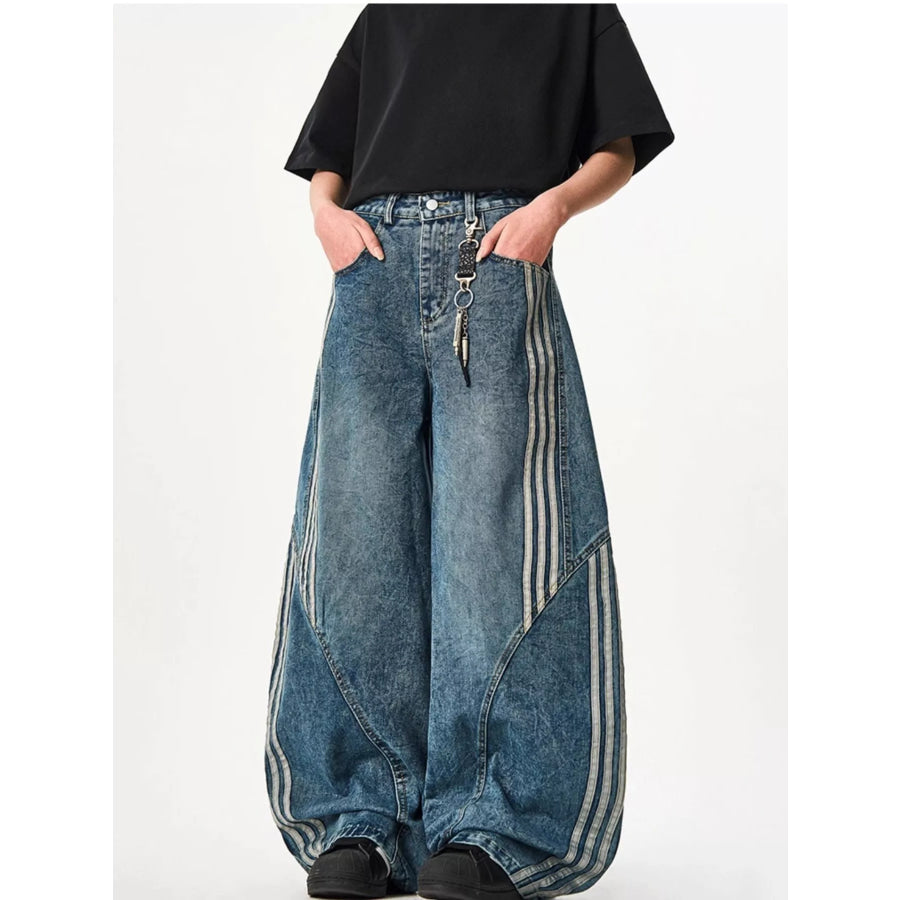 Men’s Full Size Striped Wide Leg Jeans Plus Size Apparel and Accessories
