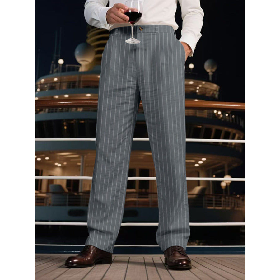 Men’s Full Size Striped Wide Leg Pant Plus Size Grey / S Apparel and Accessories