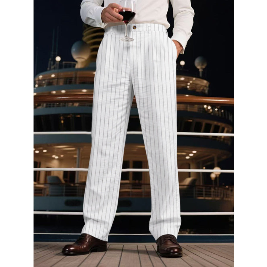 Men’s Full Size Striped Wide Leg Pant Plus Size White / S Apparel and Accessories