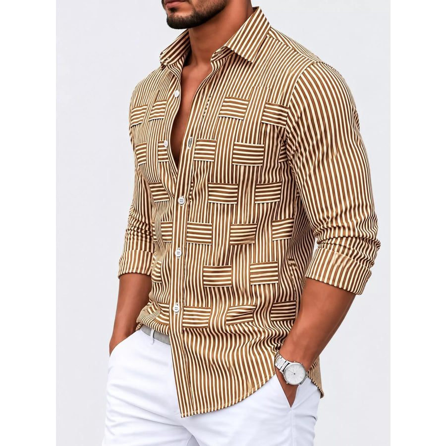 Men’s Full Size Striped Woven-Effect Casual Shirt Plus Apparel and Accessories