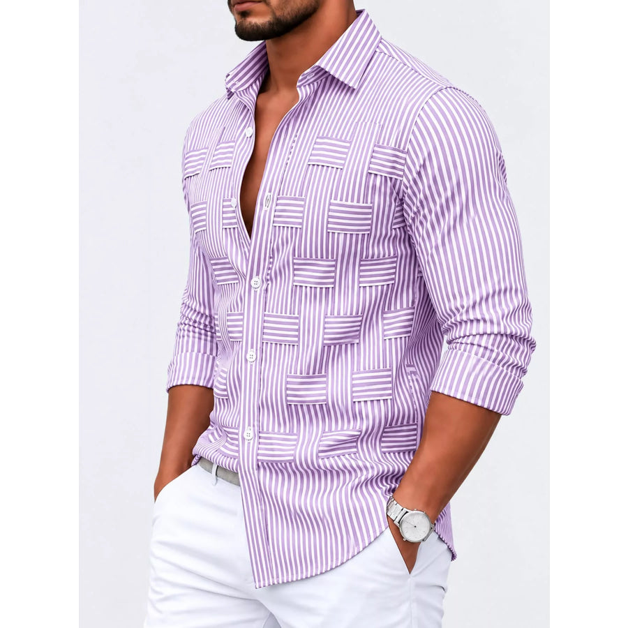 Men’s Full Size Striped Woven-Effect Casual Shirt Plus Apparel and Accessories