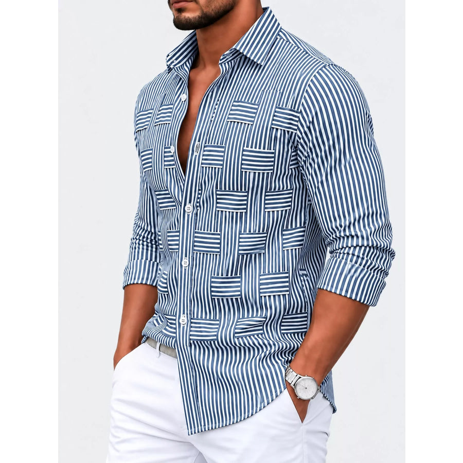 Men’s Full Size Striped Woven-Effect Casual Shirt Plus Apparel and Accessories