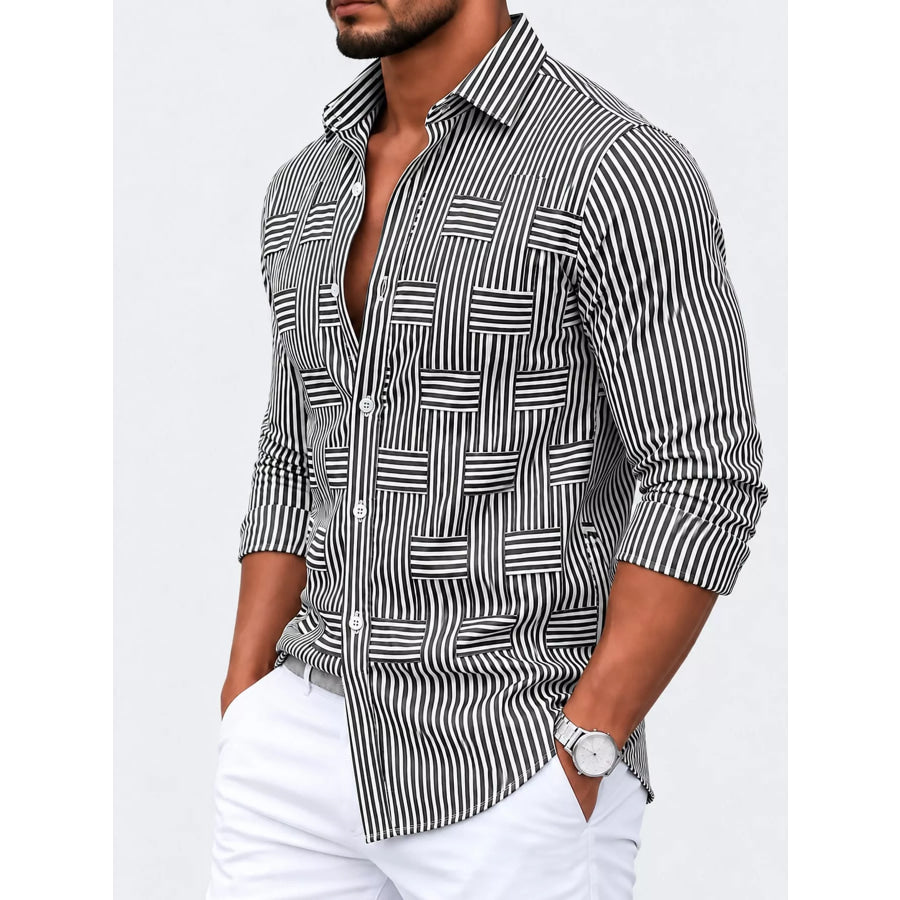 Men’s Full Size Striped Woven-Effect Casual Shirt Plus Apparel and Accessories