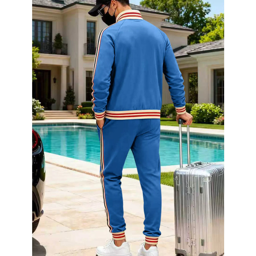 Men’s Full Size Striped Zip Up Outerwear and Pants Plus Size Apparel and Accessories
