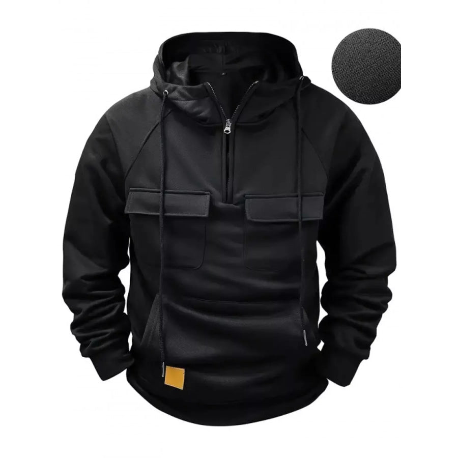 Men’s Full Size Tactical Half-Zip Hoodie with Utility Pockets Plus Black / S Apparel and Accessories