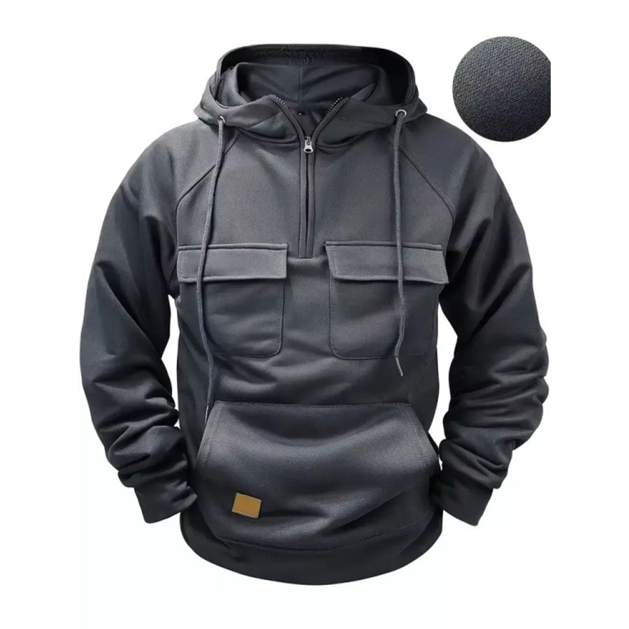 Men’s Full Size Tactical Half-Zip Hoodie with Utility Pockets Plus Dark Gray / S Apparel and Accessories