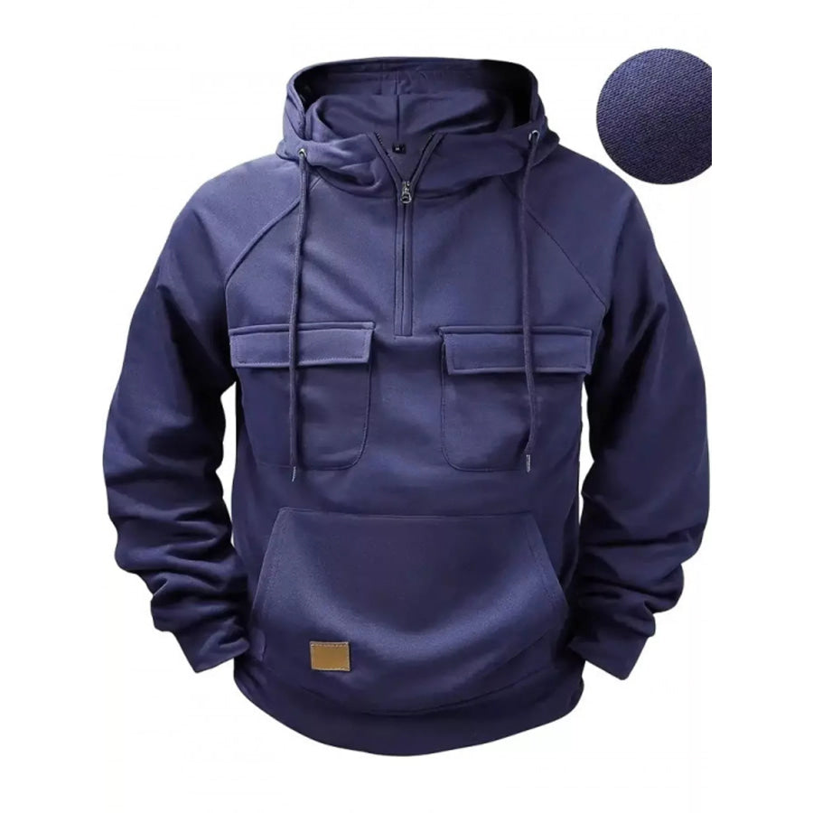 Men’s Full Size Tactical Half-Zip Hoodie with Utility Pockets Plus Navy / S Apparel and Accessories