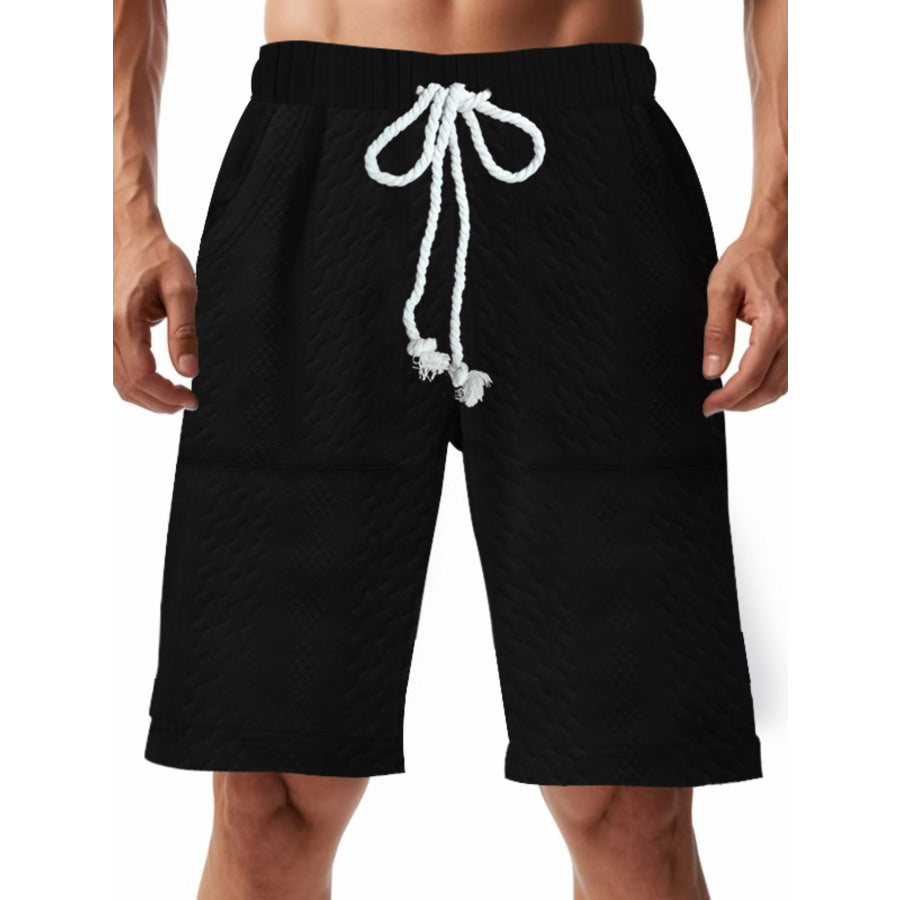 Men’s Full Size Texture Drawstring Shorts Plus Size Black / S Apparel and Accessories