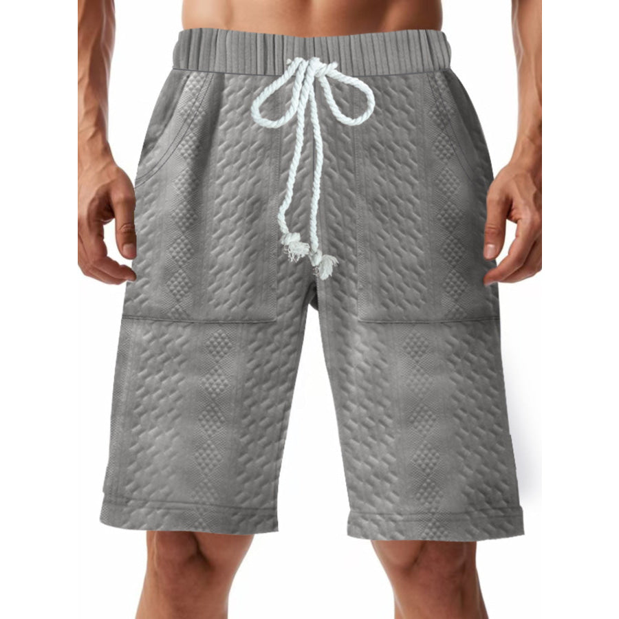 Men’s Full Size Texture Drawstring Shorts Plus Size Grey / S Apparel and Accessories