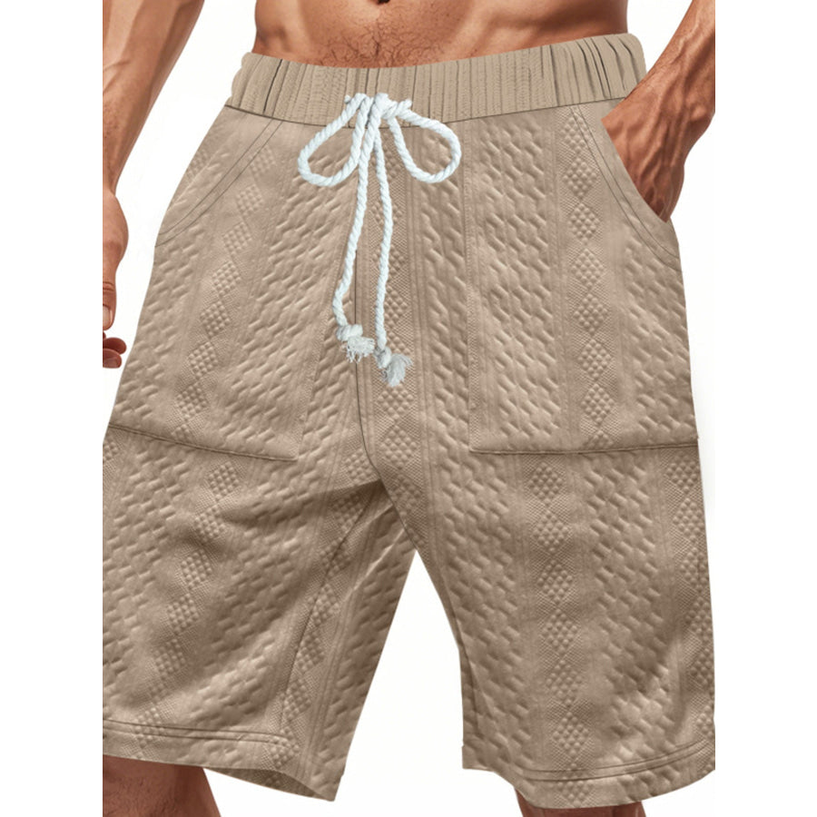 Men’s Full Size Texture Drawstring Shorts Plus Size Khaki / S Apparel and Accessories
