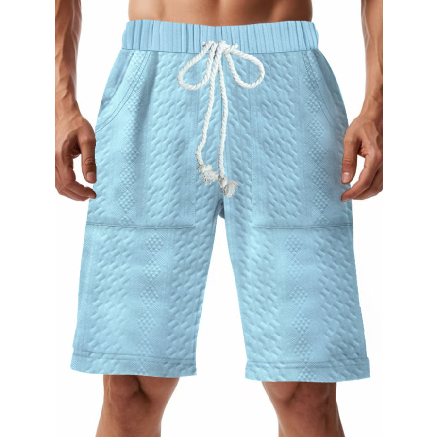 Men’s Full Size Texture Drawstring Shorts Plus Size Light Blue / S Apparel and Accessories