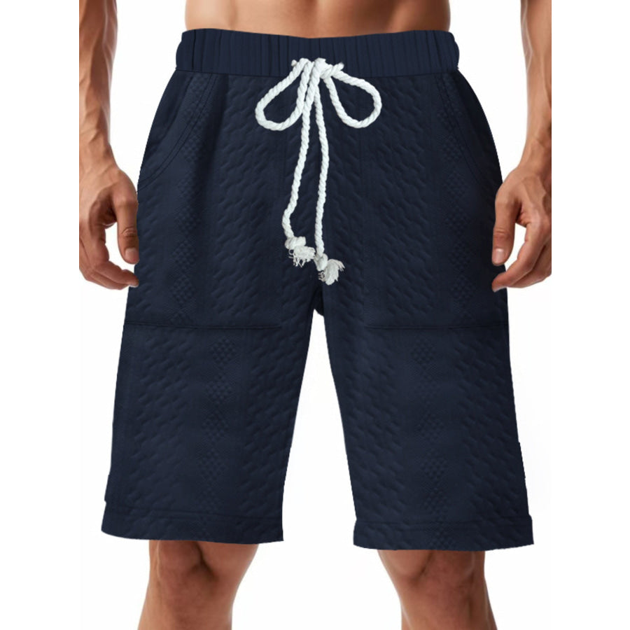 Men’s Full Size Texture Drawstring Shorts Plus Size Navy Blue / S Apparel and Accessories