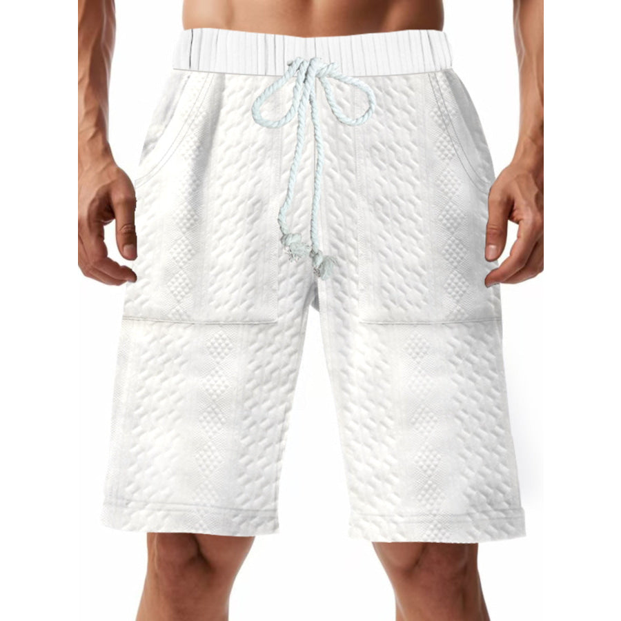 Men’s Full Size Texture Drawstring Shorts Plus Size White / S Apparel and Accessories