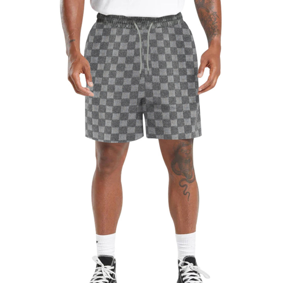 Men’s Full Size Textured Checkered Casual Shorts Plus Size Apparel and Accessories