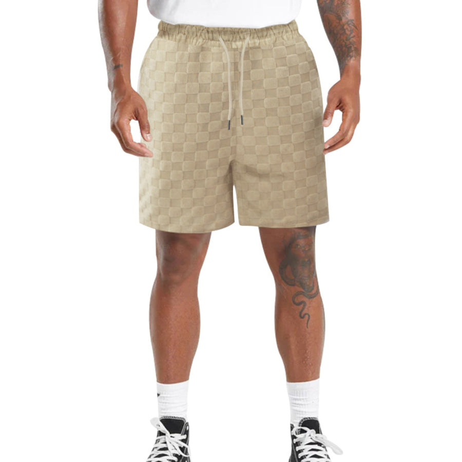 Men’s Full Size Textured Checkered Casual Shorts Plus Size Apparel and Accessories