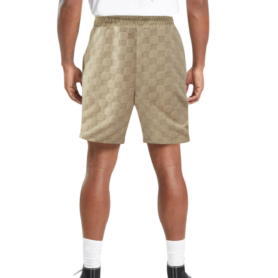 Men’s Full Size Textured Checkered Casual Shorts Plus Size Apparel and Accessories