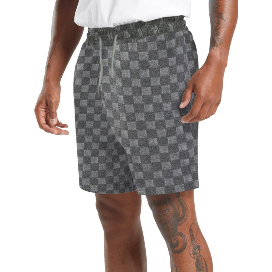 Men’s Full Size Textured Checkered Casual Shorts Plus Size Dark Gray / S Apparel and Accessories