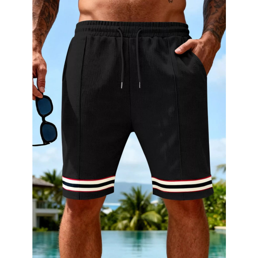 Men’s Full Size Textured Knit Drawstring Shorts Plus Size Black / S Apparel and Accessories