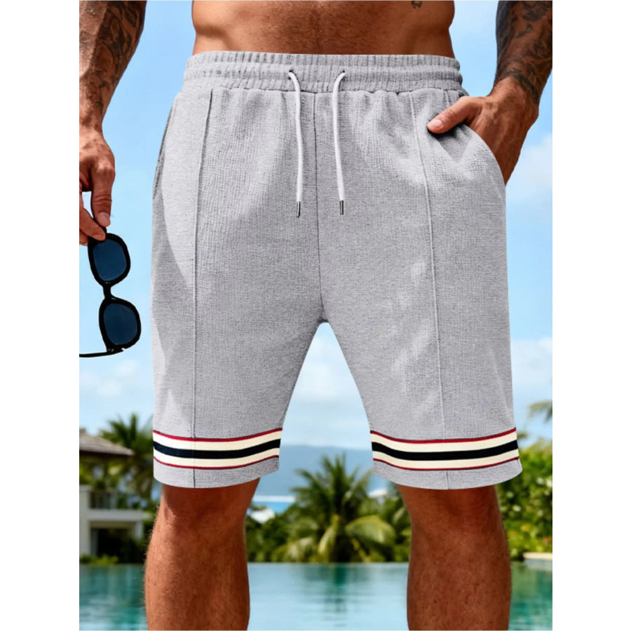 Men’s Full Size Textured Knit Drawstring Shorts Plus Size Gray / S Apparel and Accessories