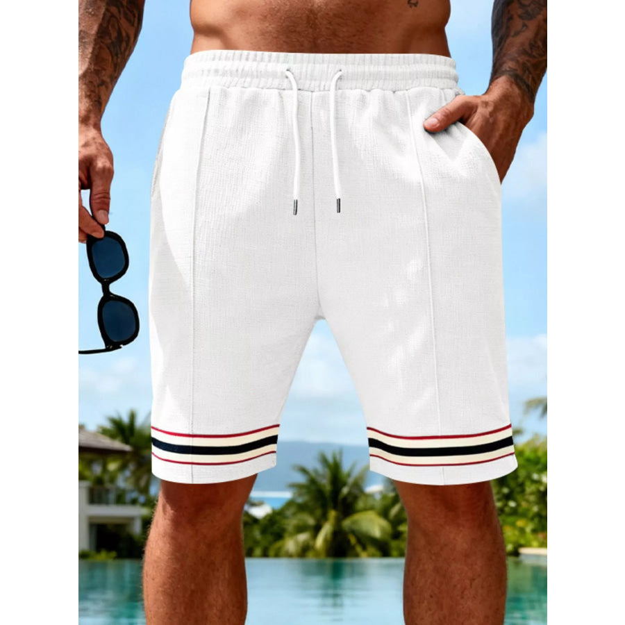 Men’s Full Size Textured Knit Drawstring Shorts Plus Size Gray/white / S Apparel and Accessories