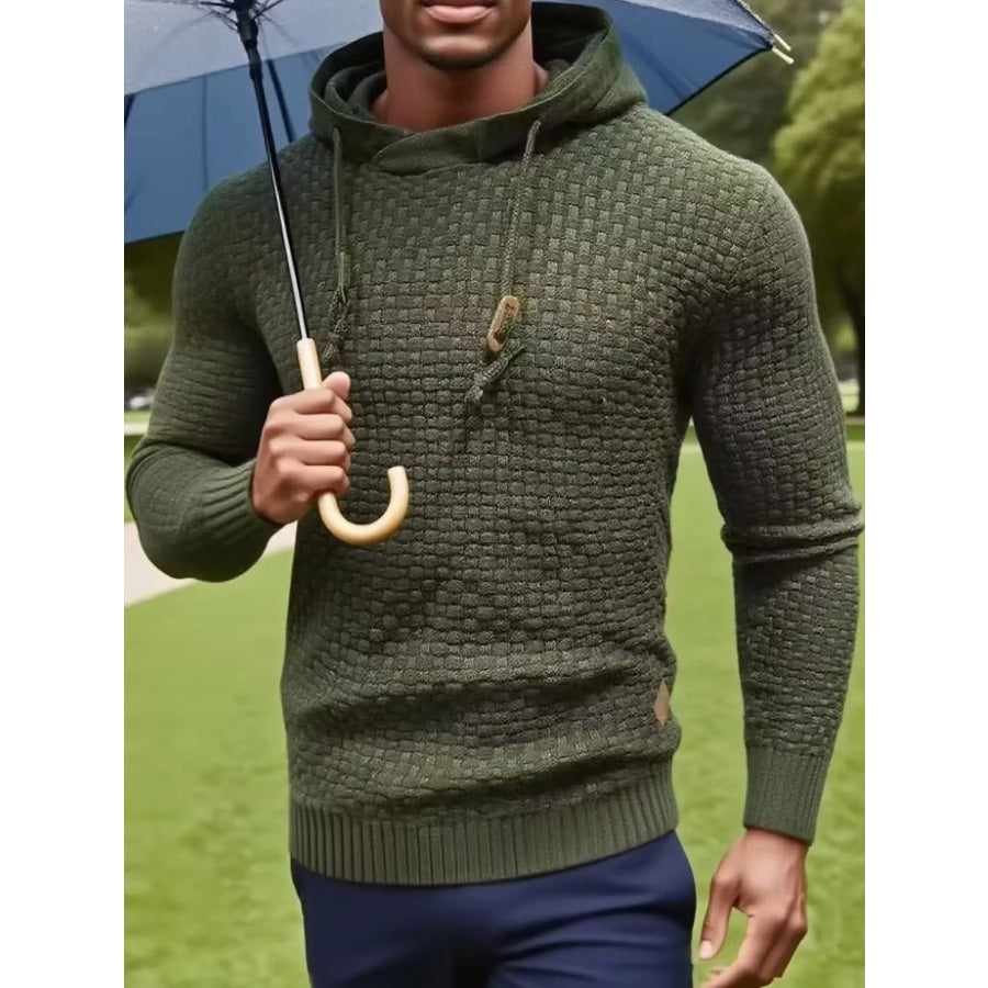 Men’s Full Size Textured Knit Hooded Sweater Plus Apparel and Accessories