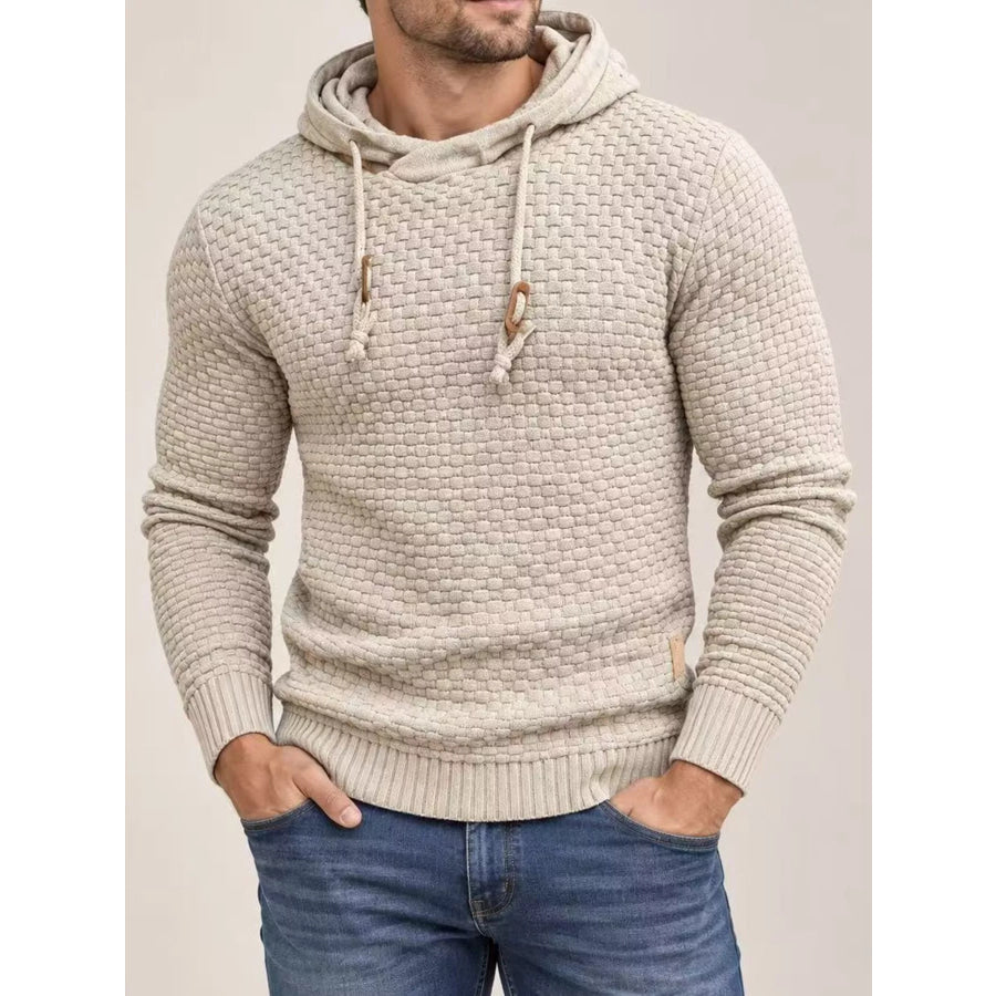Men’s Full Size Textured Knit Hooded Sweater Plus Apricot / S Apparel and Accessories