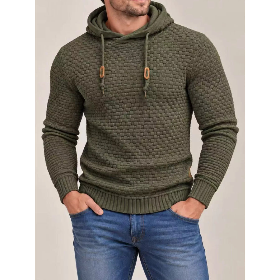 Men’s Full Size Textured Knit Hooded Sweater Plus Army Green / S Apparel and Accessories