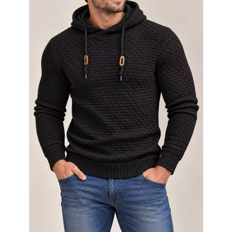 Men’s Full Size Textured Knit Hooded Sweater Plus Black / S Apparel and Accessories