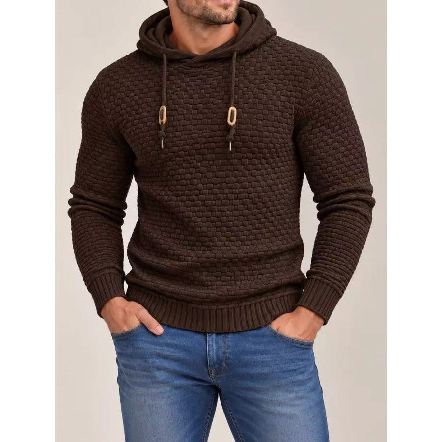 Men’s Full Size Textured Knit Hooded Sweater Plus Coffee / S Apparel and Accessories