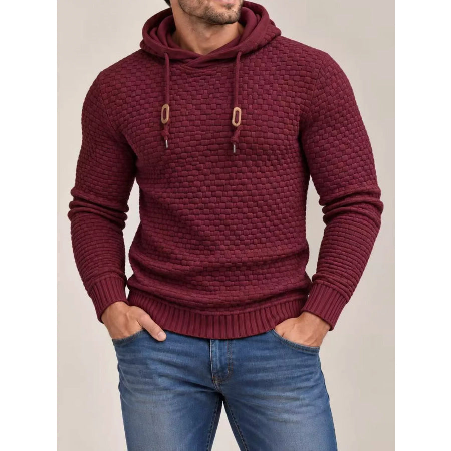 Men’s Full Size Textured Knit Hooded Sweater Plus Dark Red / S Apparel and Accessories