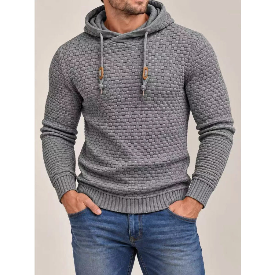 Men’s Full Size Textured Knit Hooded Sweater Plus Light Gray / S Apparel and Accessories