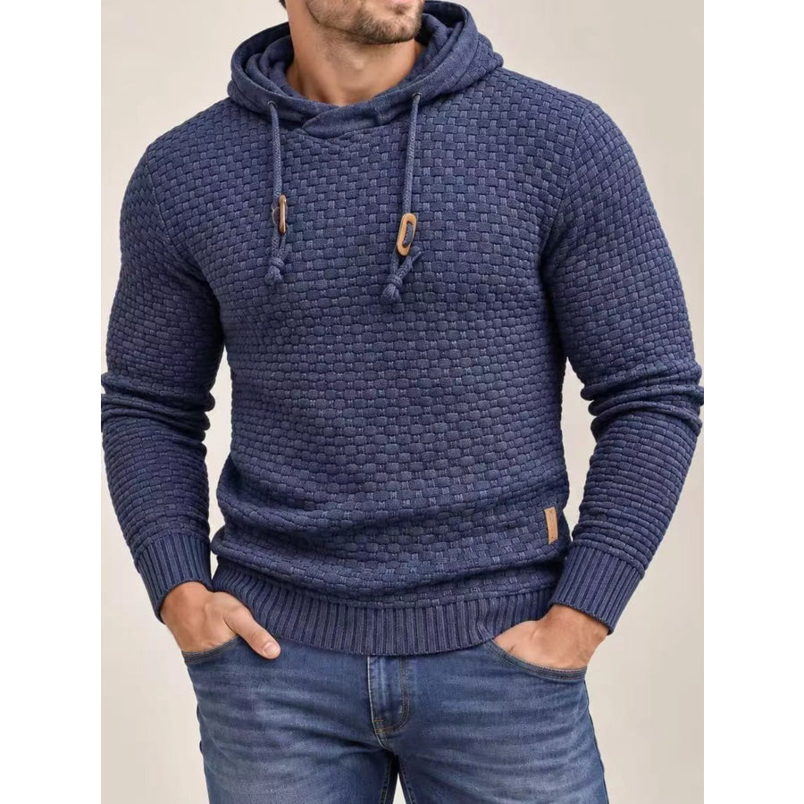 Men’s Full Size Textured Knit Hooded Sweater Plus Navy / S Apparel and Accessories
