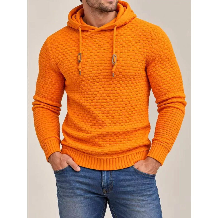 Men’s Full Size Textured Knit Hooded Sweater Plus Orange Red / S Apparel and Accessories