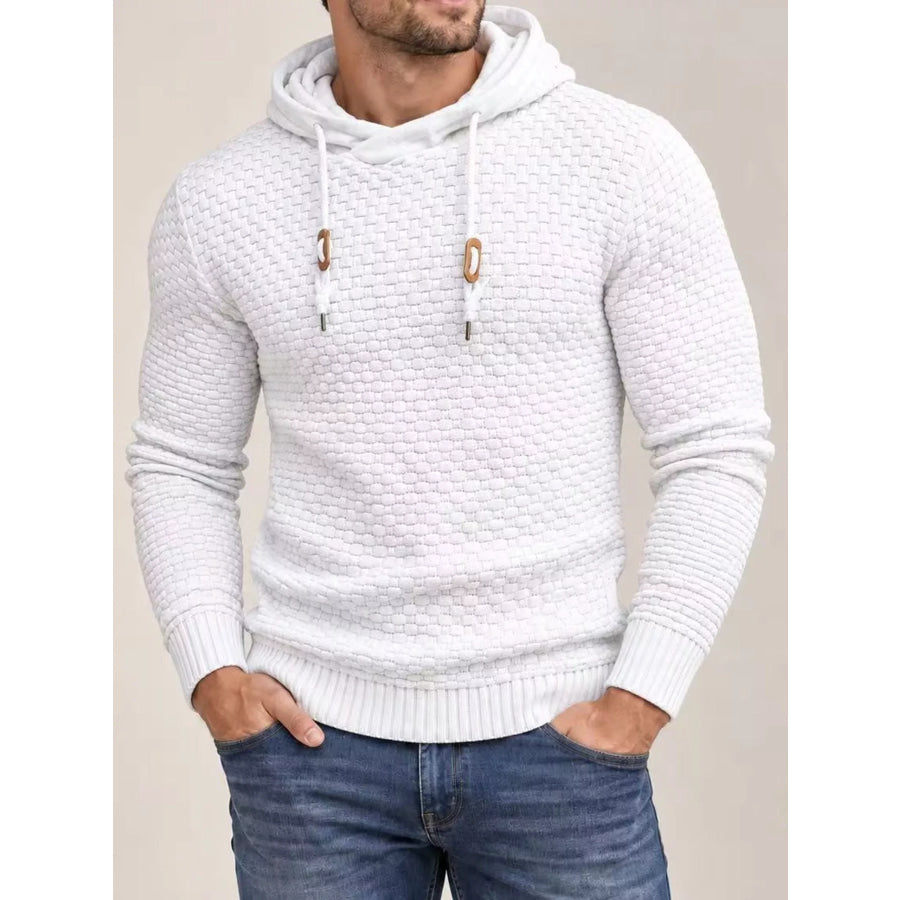 Men’s Full Size Textured Knit Hooded Sweater Plus White / S Apparel and Accessories