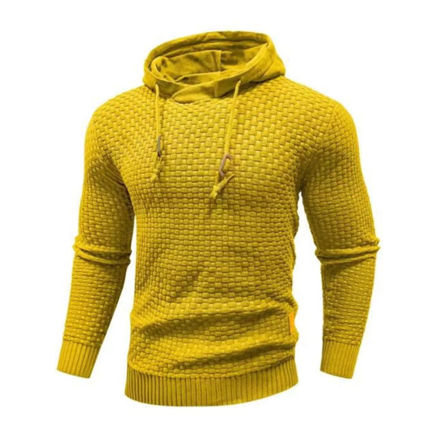 Men’s Full Size Textured Knit Hooded Sweater Plus Yellow / S Apparel and Accessories