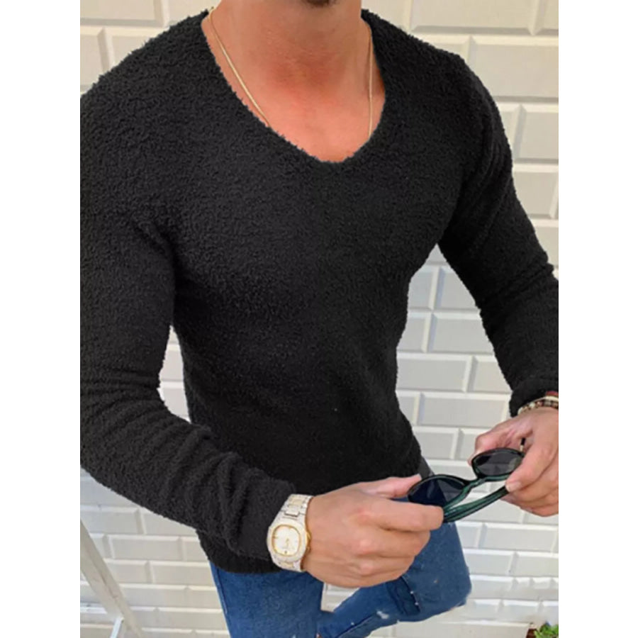 Men’s Full Size Textured Long Sleeve Sweater Plus Size Black / S Apparel and Accessories
