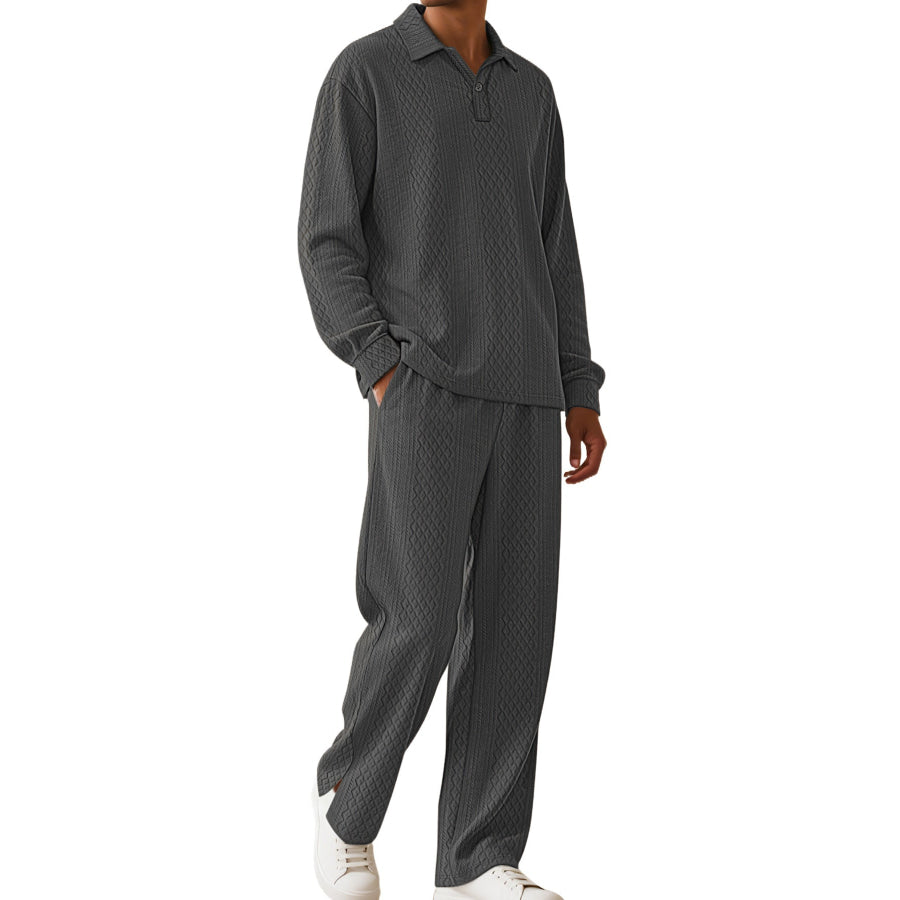 Men’s Full Size Textured Long Sleeve Top and Pants Set Plus Size Apparel and Accessories