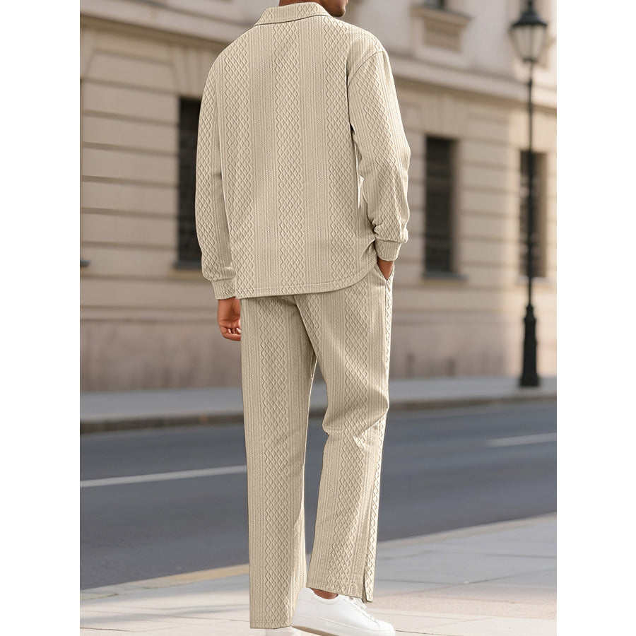 Men’s Full Size Textured Long Sleeve Top and Pants Set Plus Size Apparel and Accessories