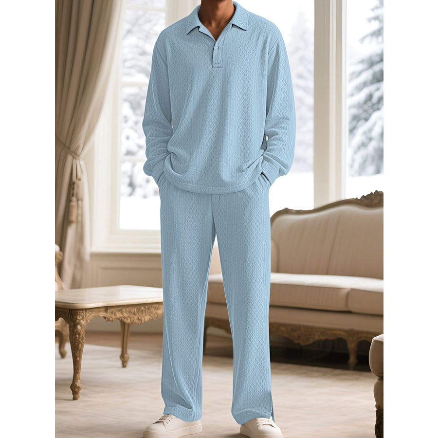 Men’s Full Size Textured Long Sleeve Top and Pants Set Plus Size Apparel and Accessories