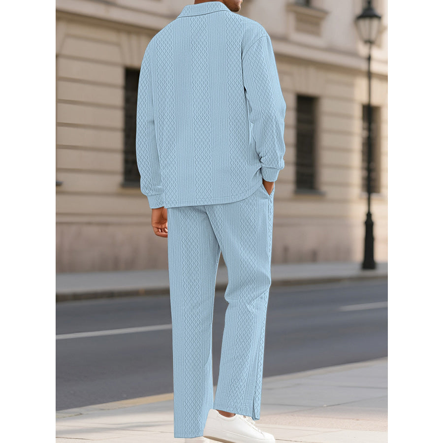 Men’s Full Size Textured Long Sleeve Top and Pants Set Plus Size Apparel and Accessories