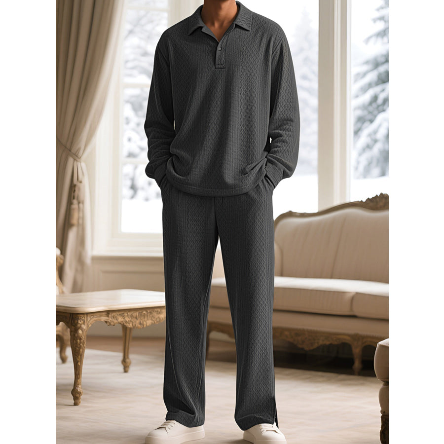 Men’s Full Size Textured Long Sleeve Top and Pants Set Plus Size Grey / S Apparel and Accessories