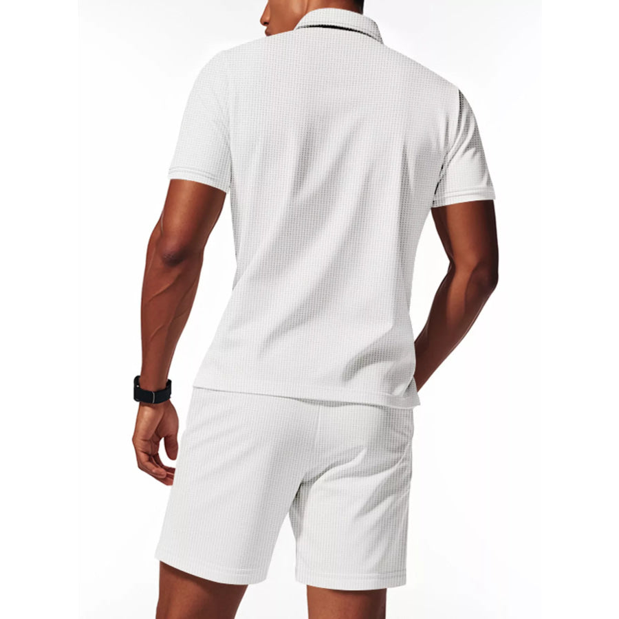 Men’s Full Size Textured Short Sleeve Polo and Shorts Set Plus Size Apparel and Accessories