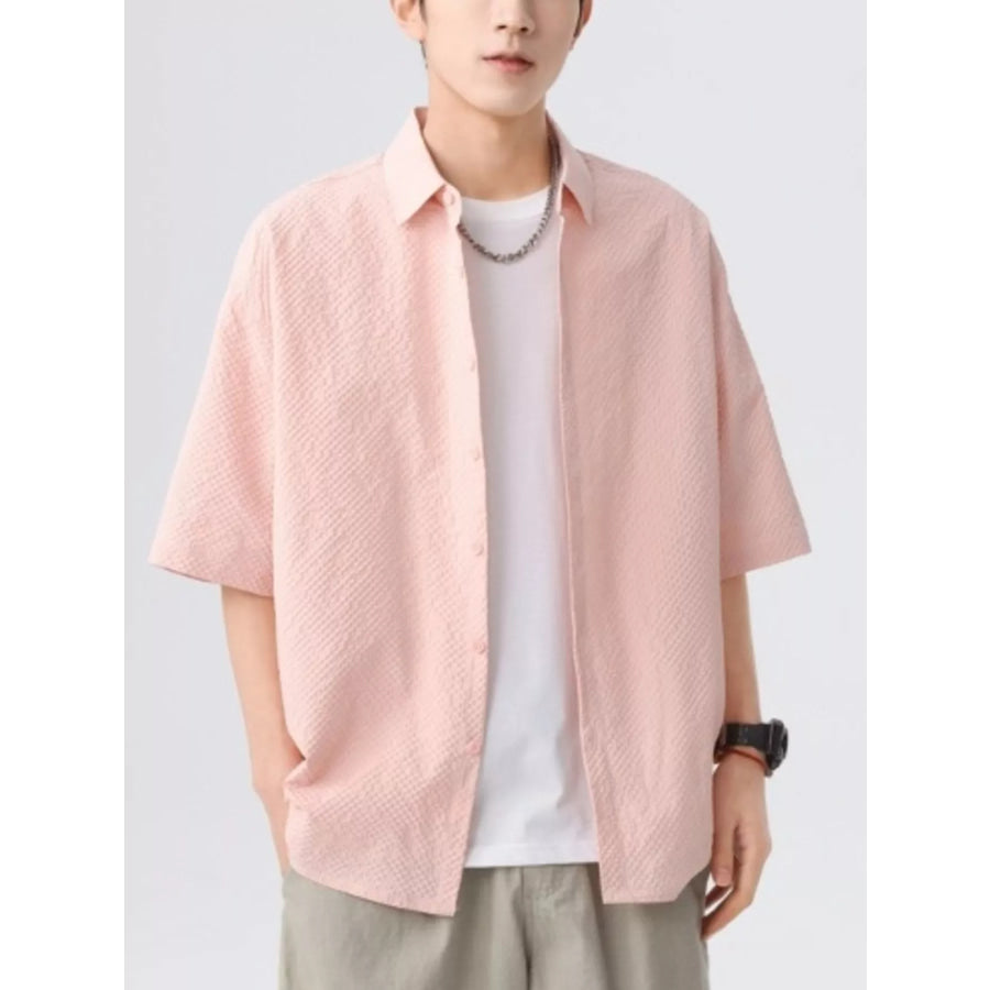 Men’s Full Size Textured Short-Sleeve Shirt Plus Size Pink / S Apparel and Accessories