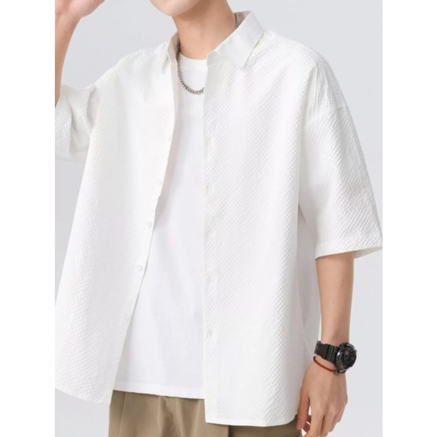 Men’s Full Size Textured Short-Sleeve Shirt Plus Size White / S Apparel and Accessories