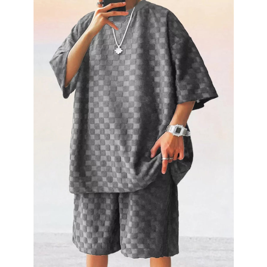 Men’s Full Size Textured Short Sleeve Tee and Shorts Casual Set Plus Size Apparel and Accessories