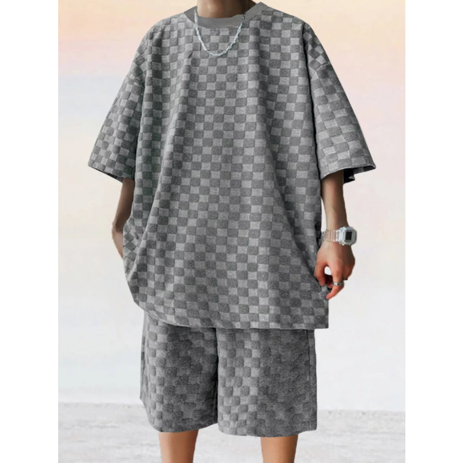 Men’s Full Size Textured Short Sleeve Tee and Shorts Casual Set Plus Size Apparel and Accessories
