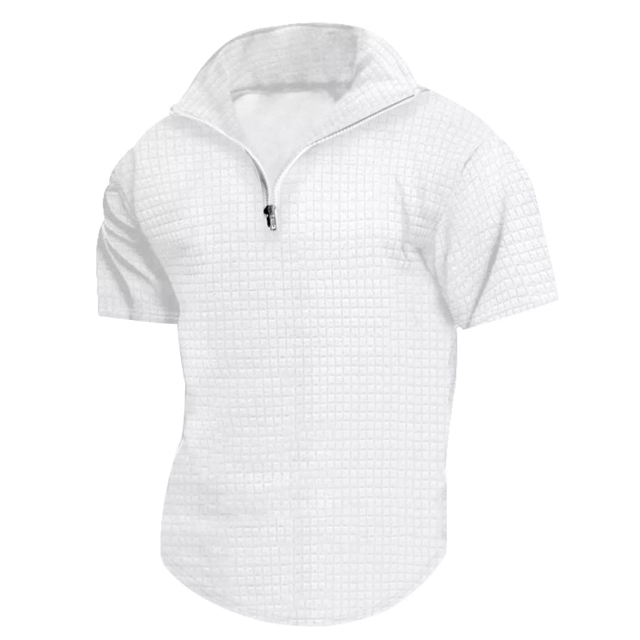 Men’s Full Size Textured Short Sleeve Zipper Polo Plus Size Apparel and Accessories